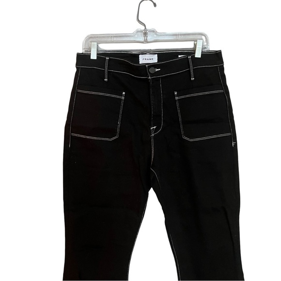 Le Bardot Crop Flare Pant. Black with white stitching by Frame - Picture 2 of 4